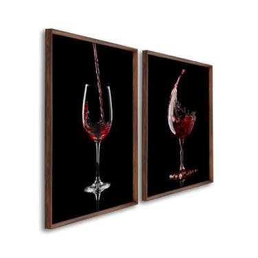 Imagem de Quadros Decorativos Dupla Taças de Vinho Elegância e Sofisticação para Sala, Cozinha e Áreas Gourmet (Tabaco, 50x75, C/Vidro)