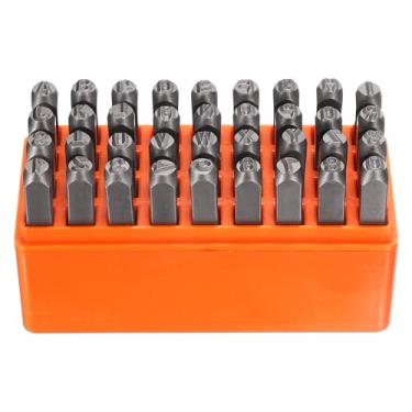 Imagem de HARFINGTON Kit de estampagem de metal de 36 peças 1/10.2 cm (6 mm) Conjunto de punção de letras e números (A-Z / 0-8 / "Símbolo "&") Ferramenta de prensa de perfuração com estojo para impressão de