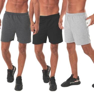 Imagem de Kit 3 Bermuda Moletom Masculina Com Bolso Básica Short Academia Treino