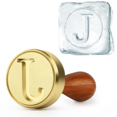 Imagem de PrudoPex Carimbo de gelo para cubo de gelo, máquina de carimbo de gelo personalizado de 3,5 cm para coquetéis de uísque e bebidas de bar, letra J, carimbo de gelo de latão, 3 mm de profundidade
