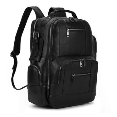 Imagem de Mochila de qualidade para homens mochila de couro retro luxo moda mochila de viagem para homens mochila de couro(A Black)