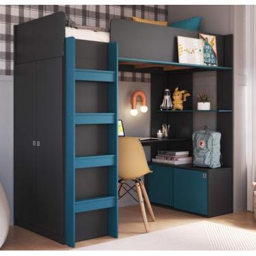 Imagem de Cama Solteiro Multifuncional alta com Armário e Escrivaninha BI030 Lin