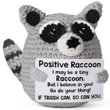 Imagem de Weming Positive Crochet Animal Raccoon, Handmade Emotional Support Plush Back to School Gift, College Care Package for Teen Girl Trendy Stuff, Trash Panda for Women Birthday &
