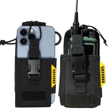 Imagem de ROBOCUP Suporte para cinto para rádio amador portátil bidirecional, walkie talkie, GPS, telefone, design robusto para trabalho e esportes, laterais elásticas universais para cabos de microfone,
