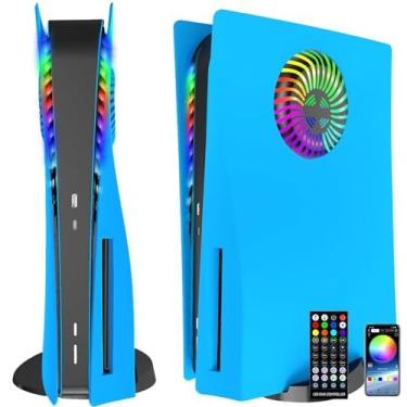 Imagem de Megadream Placas frontais PS5 com aberturas de resfriamento, luzes LED RGB, capa de resfriamento, antiarranhões, poeira, pacote para PlayStation 5 Disc Edition