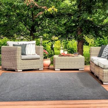 Imagem de Superior Tapete de área grande interno/externo, decoração de piso trançado reversível para sala de estar, cozinha, entrada, pátio, varanda, deque, moderno, boho, estilo fazenda, 8' x 5', ardósia