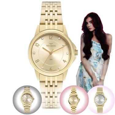 Imagem de Relógio Feminino Technos Elegance Boutique Analógico Redondo Aço inoxidável Prova Dágua 50 Metros Casual Dourado 2035M