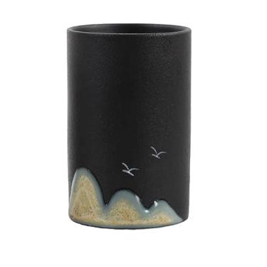 Imagem de Porta-lápis de cerâmica para escritório, mesa de trabalho, estilo chinês, multifuncional, armazenamento de canetas de maquiagem para estudantes (D 6,3 x 10 cm)