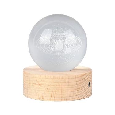 Imagem de Generic Escultura redonda de luz noturna bola de cristal 3D bola de escultura em miniatura com base de iluminação LED para decoração de casa (esfera de cristal do solar), Genericix14wftyhp-11