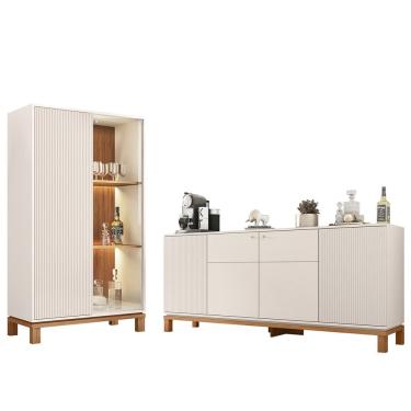 Imagem de Buffet Aparador e Cristaleira com LED Lucca Off White/Freijó C01 - Mpozenato