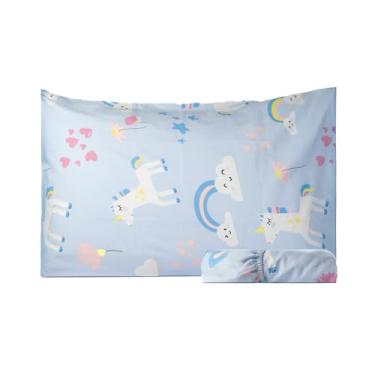 Imagem de Salt Earth Jogo de cama infantil 100% algodão, 210 fios, lençol com elástico, 2 peças, 1 lençol com elástico e 1 fronha, lençol temático para cama infantil (unicórnio)