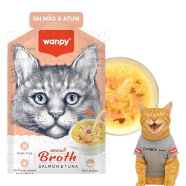 Imagem de Wanpy Sopa Caldinho Para Gatos 50g Salmão e Atum | Petisco Úmido Natural Tipo Sheba Whiskas Fancy Feast