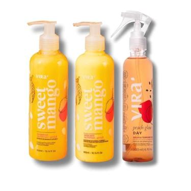 Imagem de Sweet Mango Shampoo e Máscara Nutritiva, Kit para Cabelos com Frizz, Extrato de Manga e Cupuaçu, 300ml cada - Virá Cosméticos