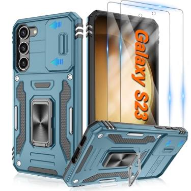 Imagem de ATUMP Capa para Samsung Galaxy S23 com [pacote com 2] protetor de tela HD e capa de câmera deslizante, anel de rotação de 360° [grau militar] capa protetora à prova de choque para Galaxy S23 5G 6,1