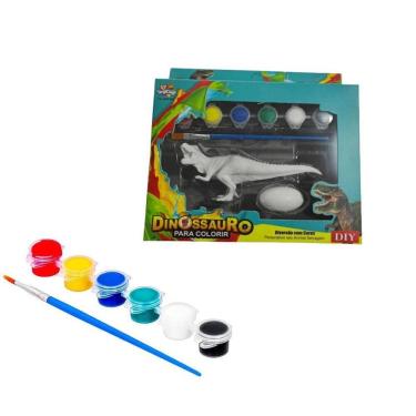 Imagem de Brinquedo Dinossauro Pintar Colorir Tinta Guache Atóxica
