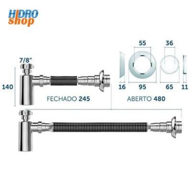 Imagem de Sifão Cozinha Lavatório Blukit Cromado Com Copo Universal - 31702