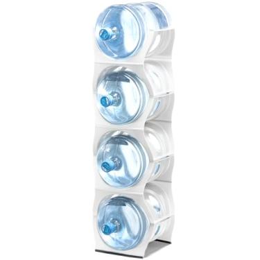Imagem de Rack empilhável para armazenamento de garrafa de água, melhor organizador de 5 galões. Suporte de jarro para cozinha, armário e organização de escritório. Polipropileno reforçado (branco, 4 sem
