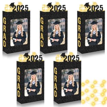 Imagem de 5 conjuntos de decorações de mesa de centro de mesa para quadros de formatura de graduação centro de mesa iluminada decoração de mesa de mesa com glitter álbuns de papel para presentes de graduação