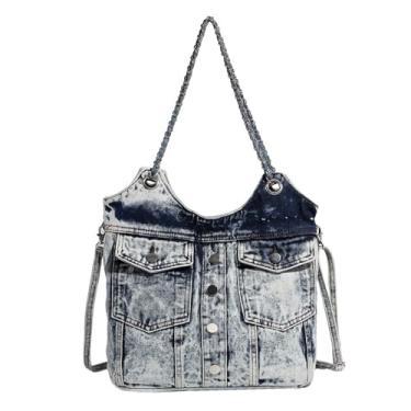 Imagem de GJHFCXSO Bolsas de Ombro Jeans Y2k Para Mulheres Alça de Corrente Bolsas Jeans Engraçadas Bolsas de Trabalho Bolsas de Axila da Moda,Blue