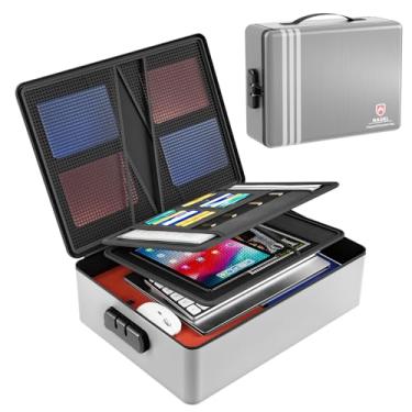 Imagem de HAUKL Bolsa Para Documentos À Prova De Fogo 2000°F Com Trava I Caixa E D'Água 14" Organizador 8 Camadas Armazenamento Seguro Portátil Documentos, Arquivos, Joias Dispositivos Elétricos (Cinza)