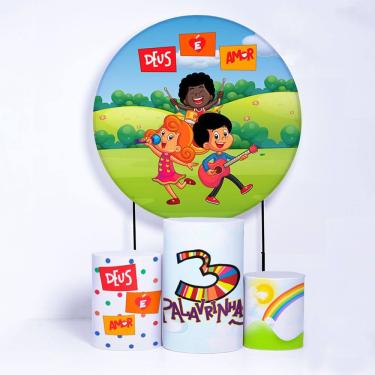 Imagem de Kit Painel de Festa Redondo de 1,50m e Trio de Cilindros 3 Palavrinhas - Fera Print