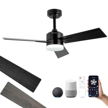 Imagem de BAYSQUIRREL Ventilador De Teto Inteligente De Baixo Perfil Com Wi-Fi E Controle Remoto Alexa/Aplicativo, Ventilador De Teto Embutido Preto Com Luz, Regulável Por Led, Ventiladores De Teto Externos