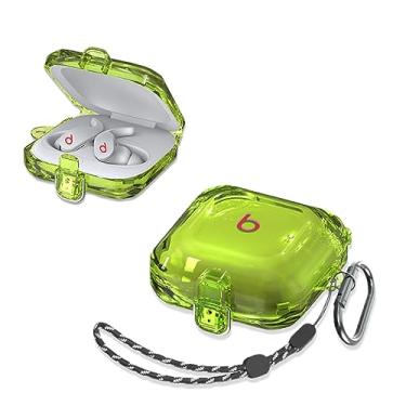 Imagem de SKPY [Verde transparente com cadeado] Capa de absorção de choque compatível com Beats Fit Pro com mosquetão/acessórios de cordão, capa de corpo inteiro para meninos, meninas, mulheres, homens