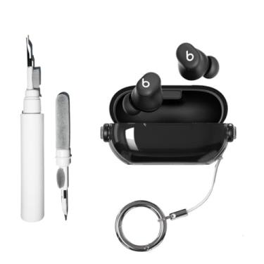Imagem de [3 em 1] Capa transparente SKPY compatível com Beats Solo Buds com suporte e anel, capa transparente suave à prova de choque com kit de limpeza para homens e mulheres