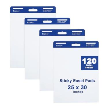 Imagem de Comix Bloco de cavalete pegajoso, papel flip chart de 63 x 76 cm para professores, papel grande autoadesivo, 30 folhas/bloco, 4 blocos/pacote