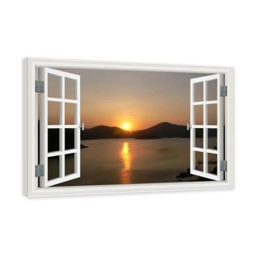 Imagem de PY3H69 Arte de parede em tela de janela aberta, impressão natural em tela. Lindo cenário de montanha 20 cm, decoração de parede de paisagem de janela, decoração de casa moderna. Moldura interna 80 x