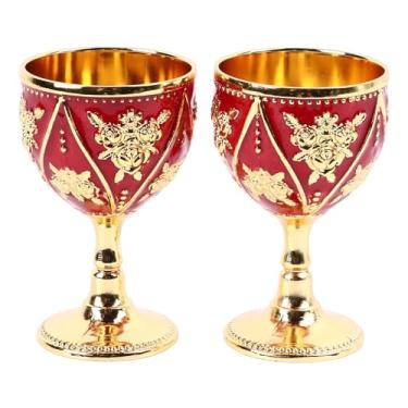 Imagem de MUNEFE Cálice de vinho vintage, copos retro em grau de liga de zinco, alívio do padrão de vinícola vintage para festa de rosa para casamentos de festa em casa (Red de ouro)