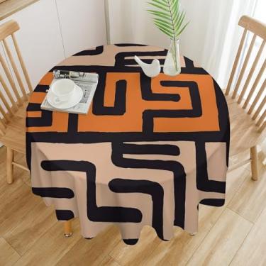 Imagem de Toalha de mesa redonda de tecido africano, 91 cm, boêmio, geométrico, abstrato, vintage, kuba, abstrato, geométrico, abstrato, cozinha, sala de jantar, festa, decoração