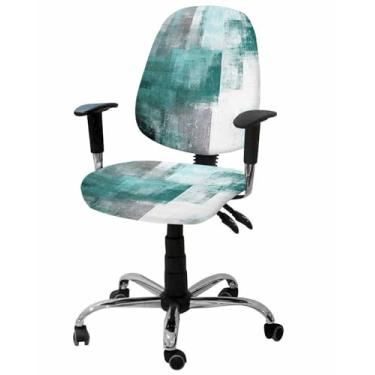 Imagem de Futuregrace Capas de assento de cadeira de escritório, arte abstrata, pintura mosqueada turquesa, design clássico, protetores de almofada de cadeira laváveis antipoeira para assentos de 35 a 45 cm