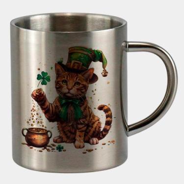 Imagem de Caneca de Inox Premium Prateada 400ml GATINHO ST PATRICKS DAY FOFO 6 -
