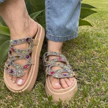 Imagem de Papete Feminina Pedraria Cobra Flat Confortável Rasteirinha Anatômica 