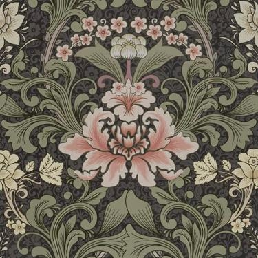 Imagem de Abyssaly Papel de parede floral vintage, descasque e cole, papel de contato com flores verde-escuras, murais de parede removíveis autoadesivos rosa William Morris para decoração de casa cozinha quarto