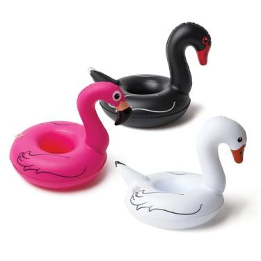 Imagem de BigMouth Inc. Boias infláveis para piscina de pássaros, pacote com 3 unidades inclui flamingo rosa e cisnes preto e branco, várias cores
