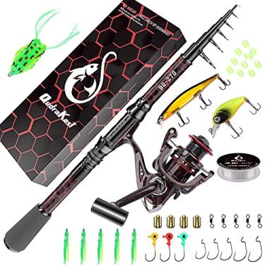 Imagem de Combo de vara de pesca e carretel, design exclusivo com pintura X-Warping, vara de pesca telescópica de fibra de carbono com kit combo de carretel com caixa de equipamento, o melhor presente para pesca iniciantes e pescadores (240 varas)