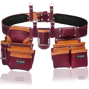 Imagem de Cinto de ferramentas de couro resistente com 19 bolsos, bolsos multifuncionais, bolsa organizadora de trabalho, suporte de ferramentas de lábio gordo para carpinteiro, construção, faz-tudo e conjunto