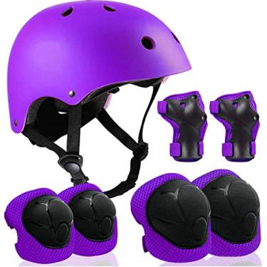 Imagem de ZLEIOUY Conjunto de almofadas de capacete infantis cotovelo joelhos para esportes conjunto de equipamentos de proteção ajustável conjunto de segurança para 3 ~ 10 anos Meninas Meninos Criança Bicicleta Ciclismo Patinação Rolo Scooter Esportes ao ar livre