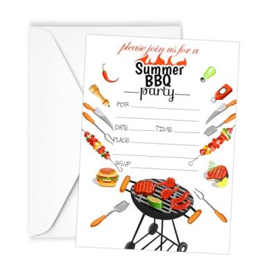 Imagem de Topabel Convites de festa de verão para churrasco de 10 x 15 cm com envelopes, pacote com 20 cartões de convites de festa de churrasco de verão para crianças, adolescentes e adultos