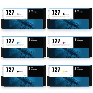 Imagem de 727 cartuchos de tinta pacote com 6 (300 ml preto fosco/130 ml foto preto/cinza/ciano/magenta/amarelo) substituição atualizada, compatível com HP DesignJet T2530 T1530 T920 T930 T1500 T2500