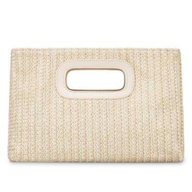 Imagem de Bolsa Straw Clutch Kseymeir Top Handle para mulheres bege