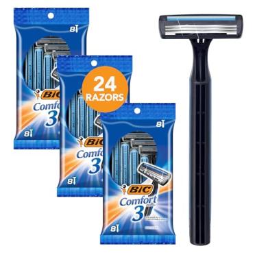 Imagem de BIC Aparelhos de barbear descartáveis Comfort 3, de longa duração, 3 lâminas para homens, lâminas perfeitas projetadas para um barbear suave e confortável, 24 unidades