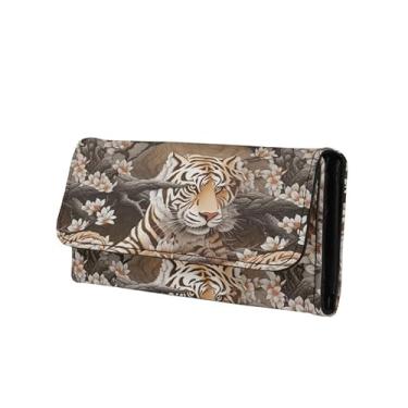 Imagem de Jolamirel Y2K Carteira feminina de couro PU, carteira longa com três dobras borboleta, fazenda, retrô, galo, elegante, bolsa de mão, Escultura de papel tigre, Casual