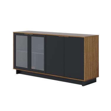 Imagem de Balcão Aparador Buffet 4 Portas Naelly Noce Milano/Preto Fosco C04 - D`Rossi