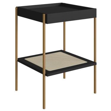 Imagem de Mesa Lateral Com Prateleira Pé Metal Arlo A10 Nero-dourado - Mpozenato