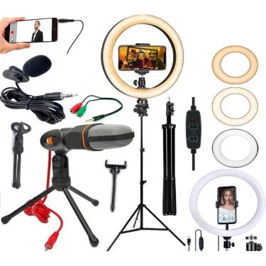 Imagem de Kit Youtuber Tripé Microfone Condensador Mesa Luz Led Ring