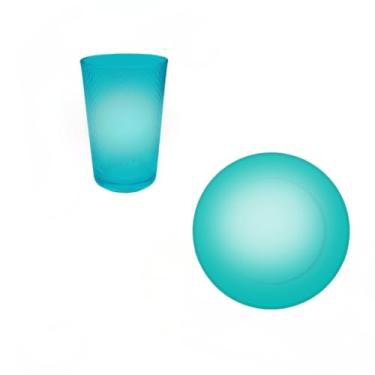 Imagem de Jogo 12 Peças Aparelho de Jantar 6 Pratos Fundo Liso Vidro + 6 Copos Latino(Verão + Prato Liso)