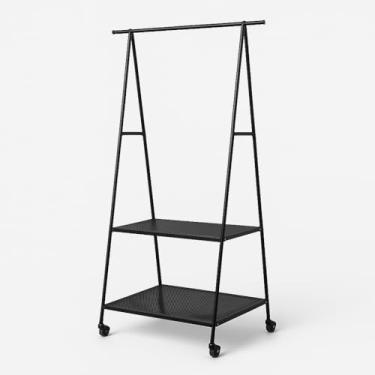 Imagem de Cabideiro de Roupas e Sapateira com Rodinhas e Prateleiras – Arara Organizadora, Suporte Portátil para Closet, Quarto ou Escritório – Estrutura de Metal, 55x42x160cm